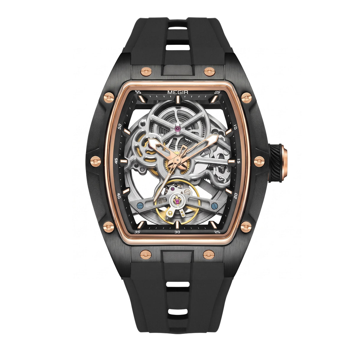 MEGIR Original Fashion Men Watches Automatic Mechanical Watch Steel Case Sport Skeleton Dial Wristwatch Waterproof Clock Reloj Hombre 2242