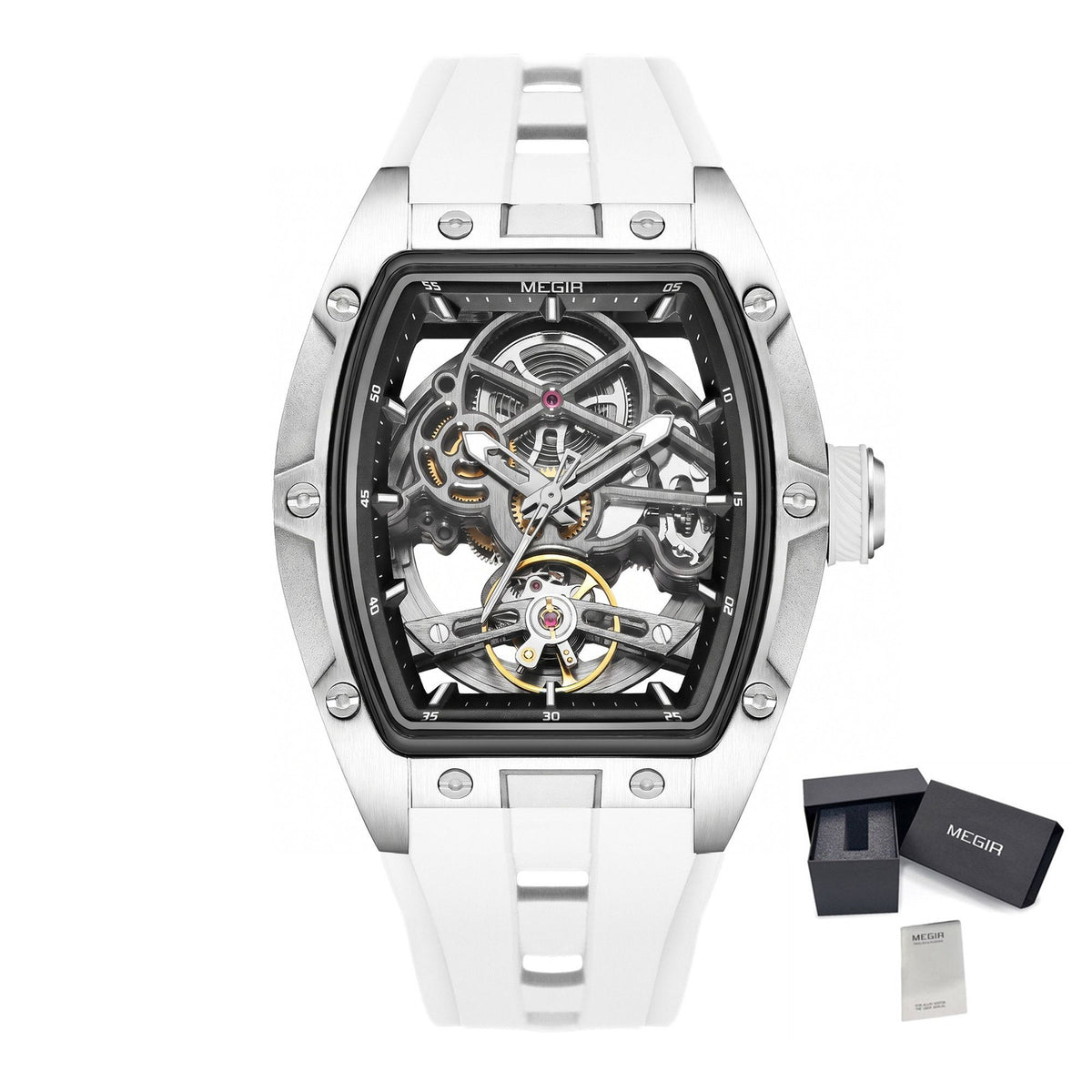 MEGIR Original Fashion Men Watches Automatic Mechanical Watch Steel Case Sport Skeleton Dial Wristwatch Waterproof Clock Reloj Hombre 2242