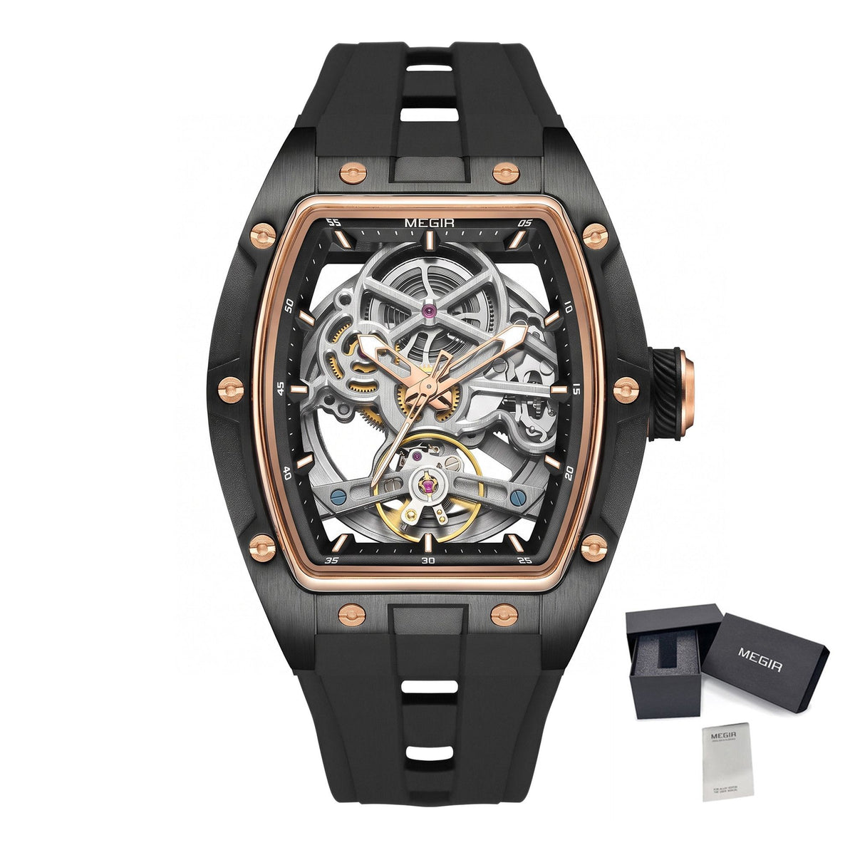 MEGIR Original Fashion Men Watches Automatic Mechanical Watch Steel Case Sport Skeleton Dial Wristwatch Waterproof Clock Reloj Hombre 2242
