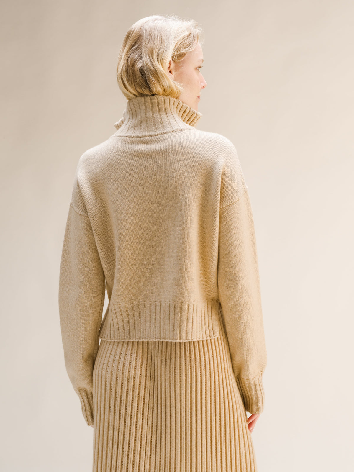 Cashmere Mix High Neck Zip Sweater