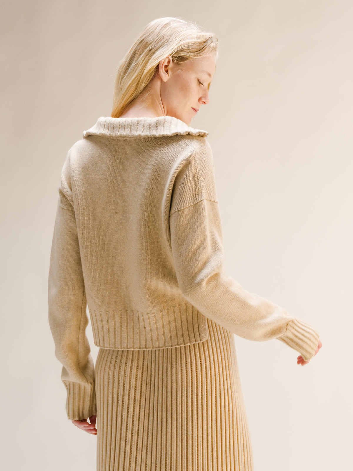 Cashmere Mix High Neck Zip Sweater