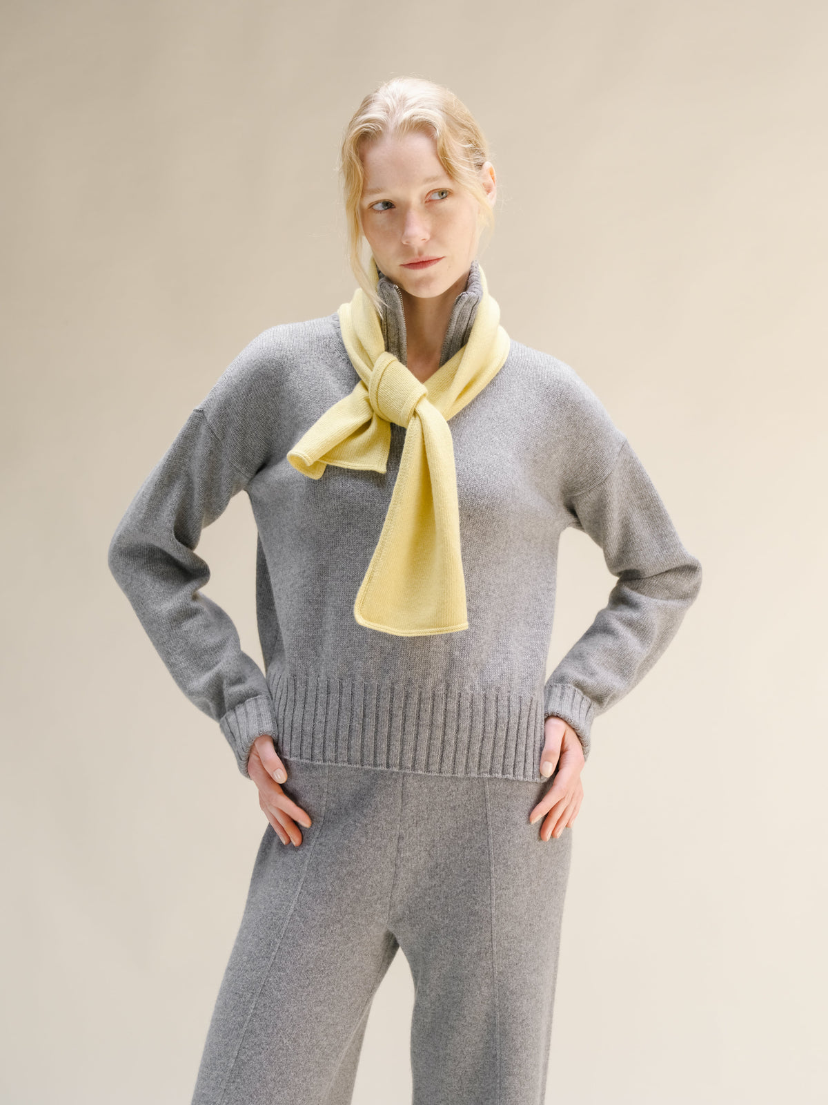 Cashmere Mix High Neck Zip Sweater