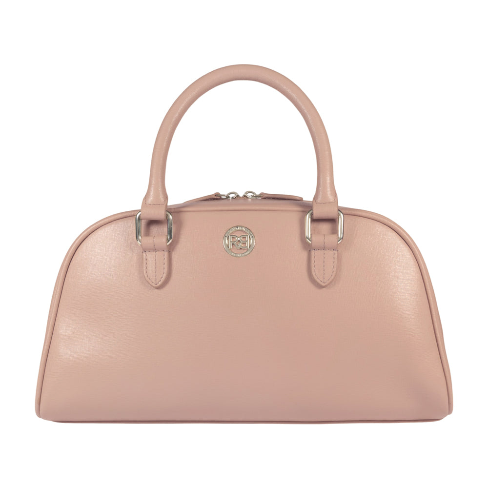RB1034AU | VIRGINIA Women's Bowling Bag in Genuine Saffiano Leather Made in Italy. Color: Powder Pink