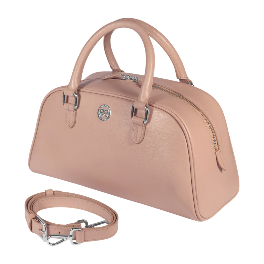 RB1034AU | VIRGINIA Women's Bowling Bag in Genuine Saffiano Leather Made in Italy. Color: Powder Pink