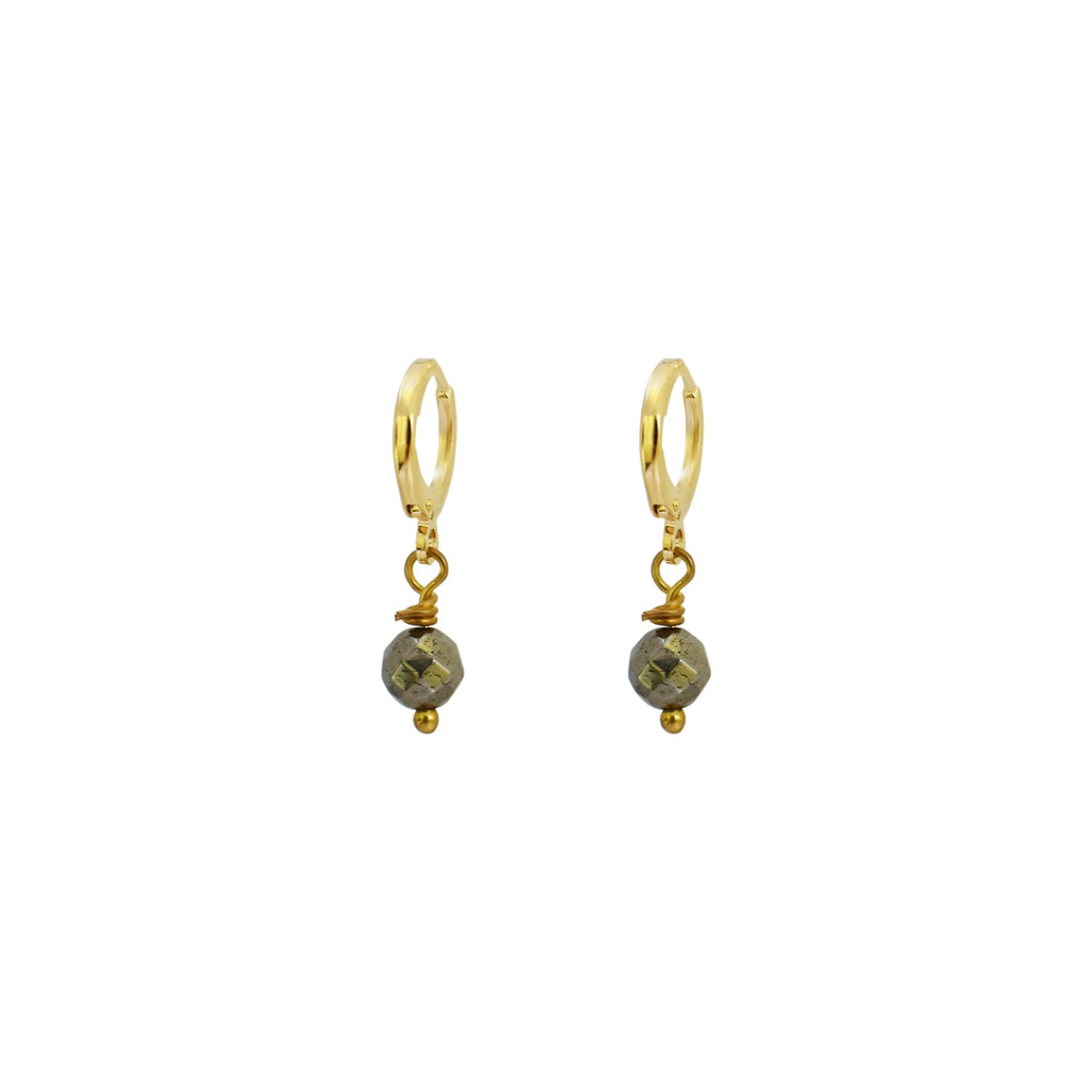 Minimalist faceted bronze pyrite gemstone huggie earrings | by Ifemi Jewels