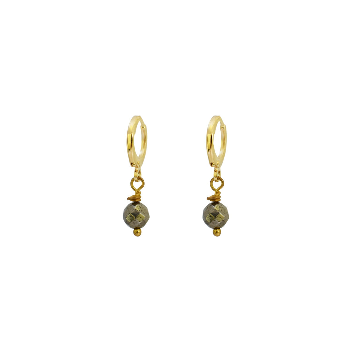 Minimalist faceted bronze pyrite gemstone huggie earrings | by Ifemi Jewels