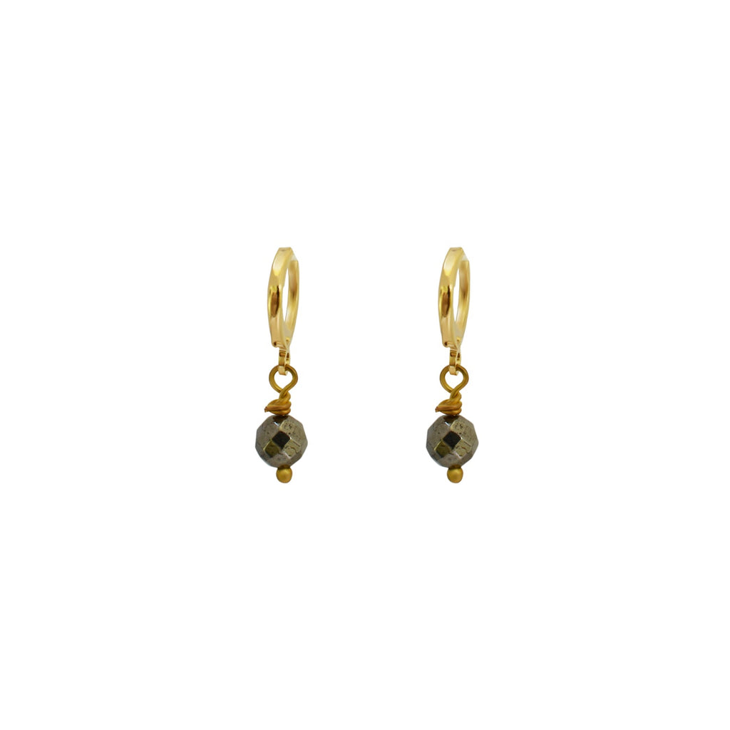 Minimalist faceted bronze pyrite gemstone huggie earrings | by Ifemi Jewels
