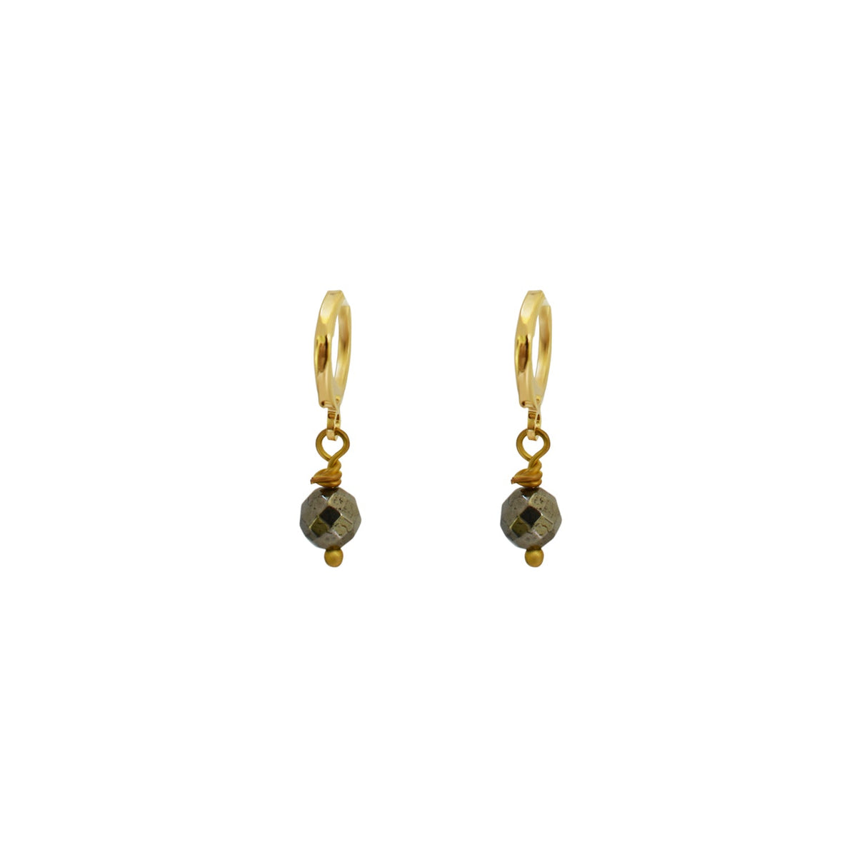 Minimalist faceted bronze pyrite gemstone huggie earrings | by Ifemi Jewels